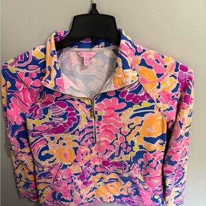 LILLY PULITZER Skipper Popover Pullover  Size Small Floral Bright Beach 1/4 Zip